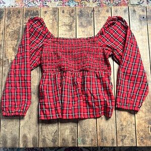 Girls Red Plaid Smocked Blouse - old navy